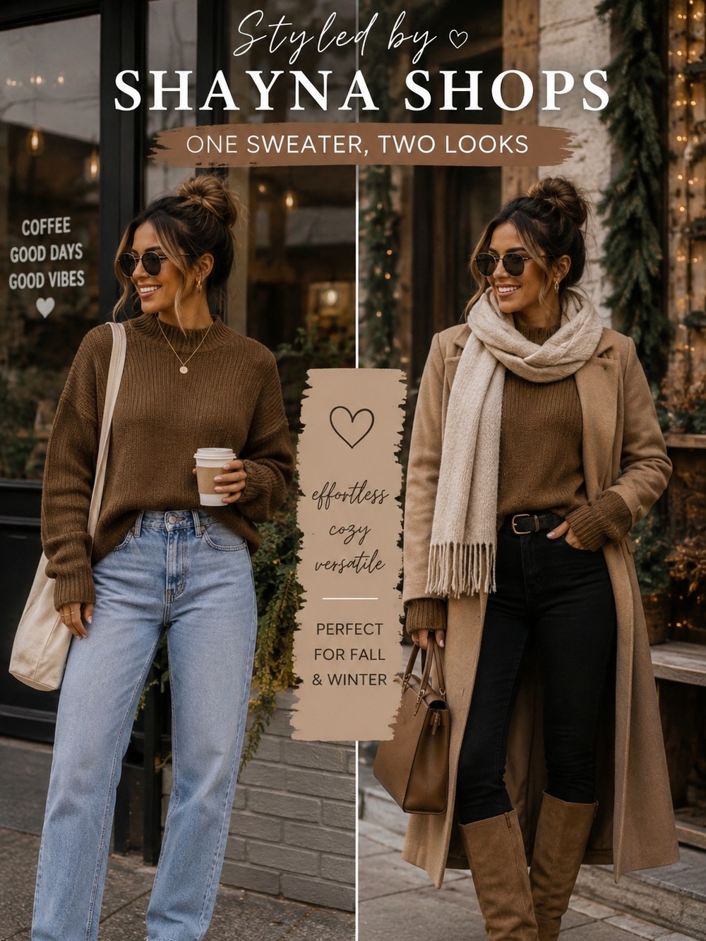 Zenana Brown Mock Neck Balloon Sleeve Cozy Knit Sweater - Cozy Fall Staple - Picture 1 of 5
